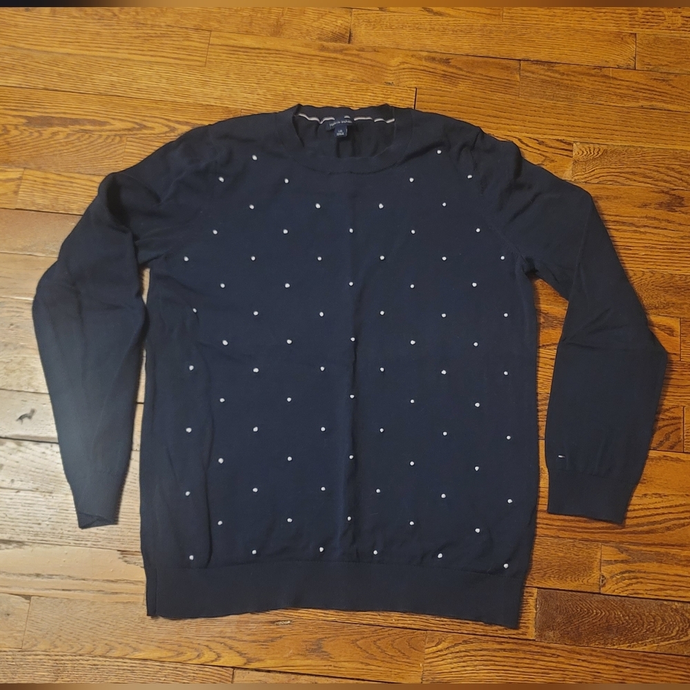 Tommy Hilfiger dark blue sweater embroidered dots, cotton, size L